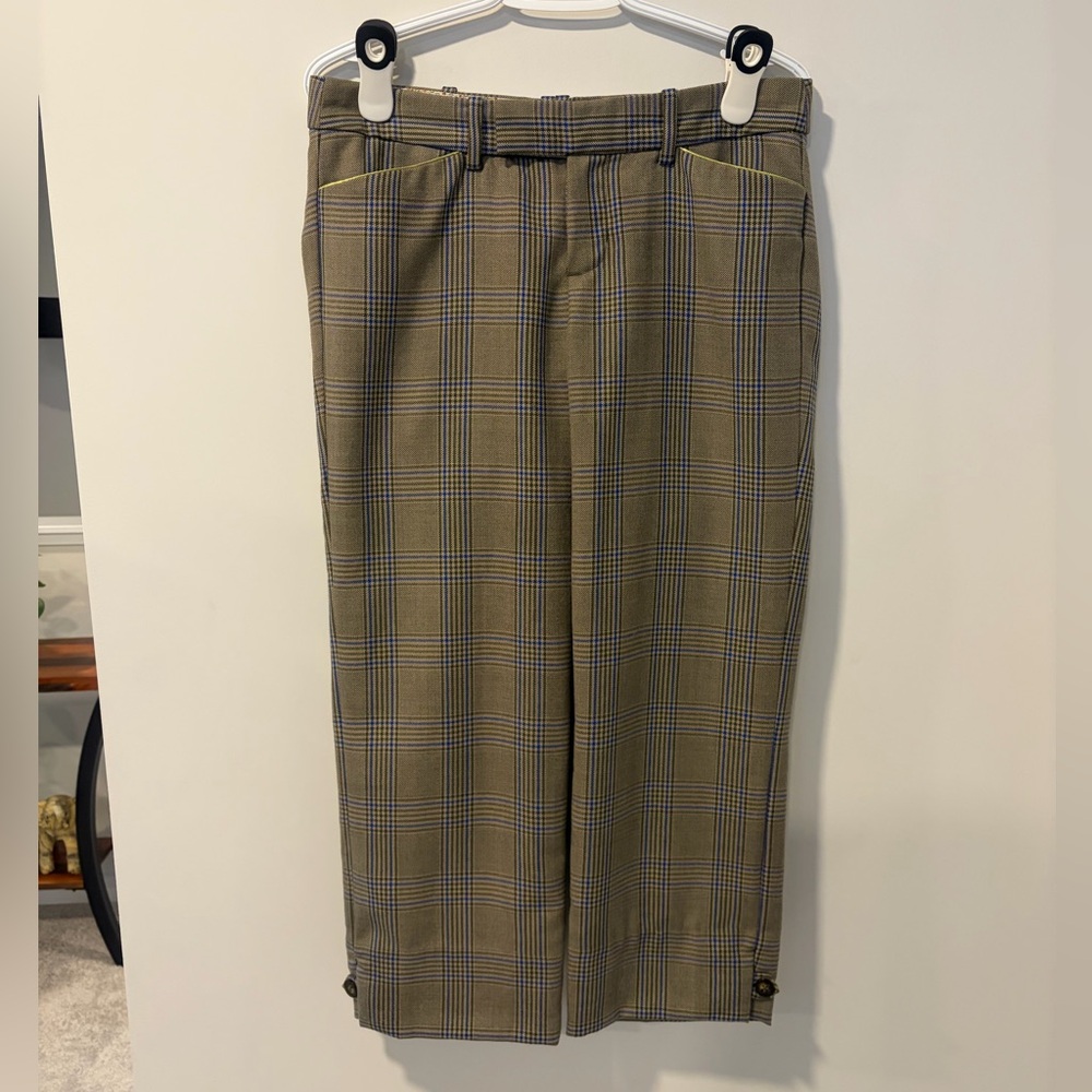Abercrombie & Fitch Green & Blue Plaid π― Wool Capris With Cuff Buttons EUC - Picture 1 of 10
